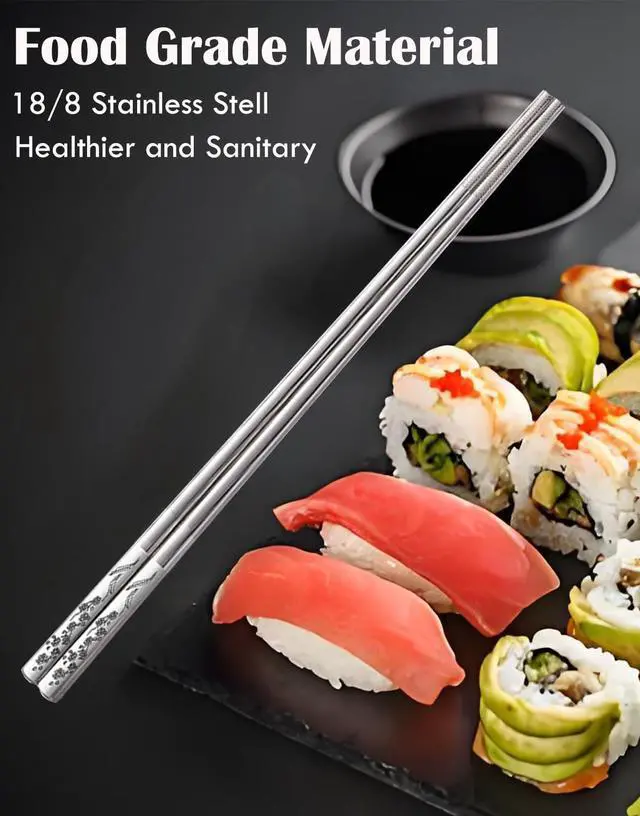 Alt view image 5 of 7 - Metal Chopsticks 5 Pairs Stainless Steel Chopsticks Reusable Dishwasher Safe Square Lightweight Non-Slip Chop Sticks (Mixed Pattern)