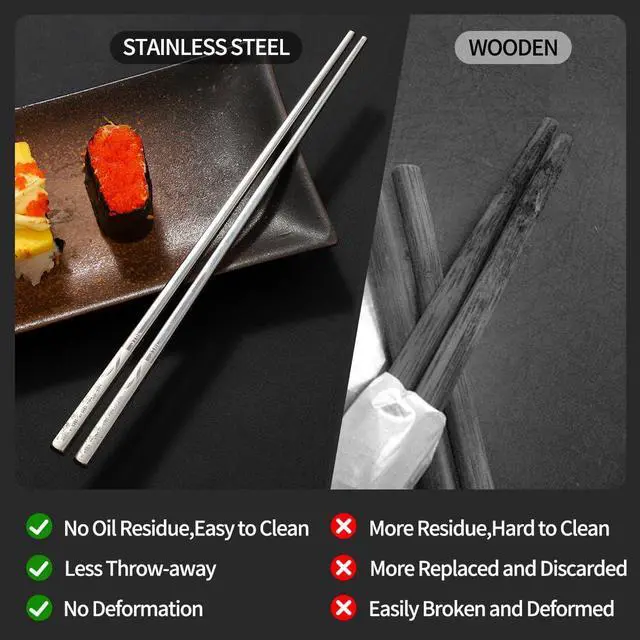Alt view image 2 of 6 - 5 Pairs Metal Chopsticks, 316 Stainless Steel Chopsticks with Pattern, Reusable Dishwasher Safe, Non Slip Chopstick ,Chopstick Set for Home Restaurant