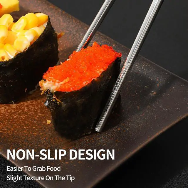 Alt view image 3 of 6 - 5 Pairs Metal Chopsticks, 316 Stainless Steel Chopsticks with Pattern, Reusable Dishwasher Safe, Non Slip Chopstick ,Chopstick Set for Home Restaurant