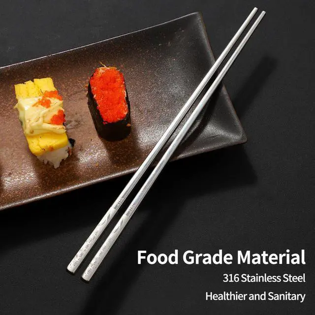 Alt view image 6 of 6 - 5 Pairs Metal Chopsticks, 316 Stainless Steel Chopsticks with Pattern, Reusable Dishwasher Safe, Non Slip Chopstick ,Chopstick Set for Home Restaurant