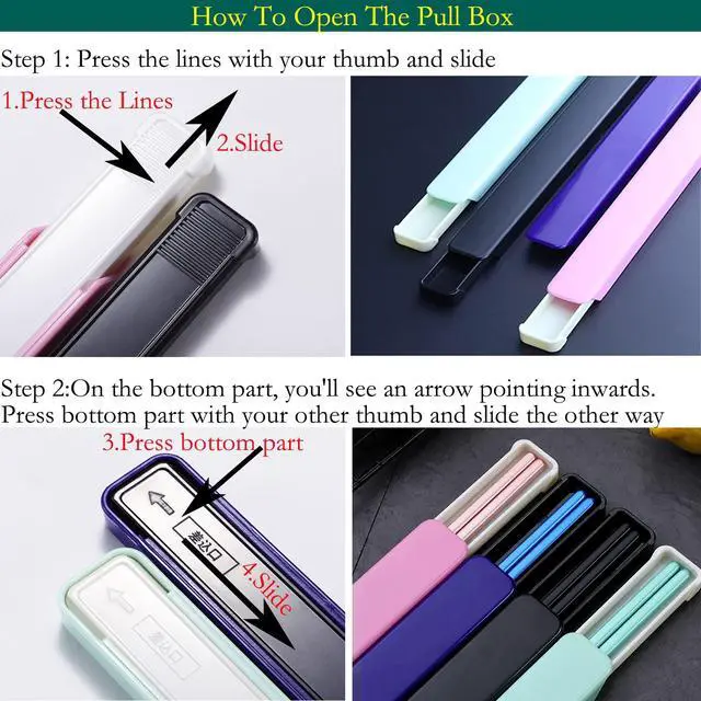 Alt view image 4 of 7 - Metal Chopsticks With Case, 3 Pairs, Light Blue Green Pink