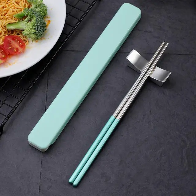 Alt view image 3 of 7 - Metal Chopsticks With Case, 3 Pairs, Light Blue Green Pink