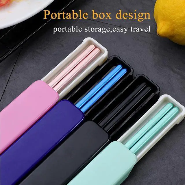 Alt view image 2 of 7 - Metal Chopsticks With Case, 3 Pairs, Light Blue Green Pink