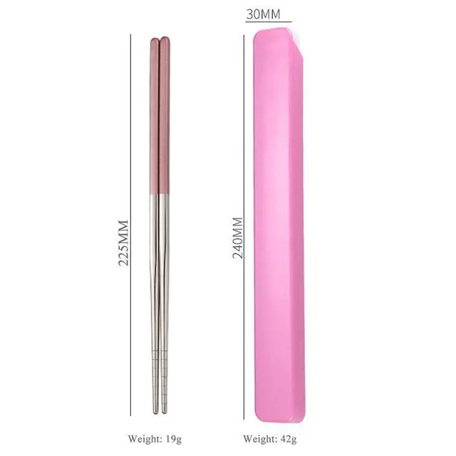Alt view image 7 of 7 - Metal Chopsticks With Case, 3 Pairs, Light Blue Green Pink
