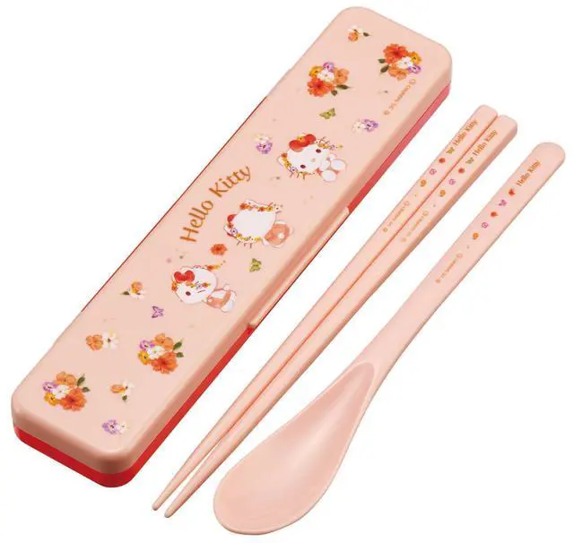 Main image of CCS3SA-A Sanrio Hello Kitty Pastel Vivid Watercolor Flower Girl Chopsticks & Spoon Set, For Adults, 7.1 inches (18 cm)
