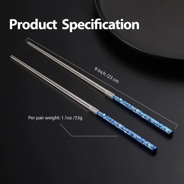 Alt view image 6 of 6 - Dragon Chopsticks Metal Reusable Designed In Korea Japanese Style Stainless Steel 316 18/10 Non-Slip Dishwasher Safe Laser Etched (Blue - 2 Pairs)