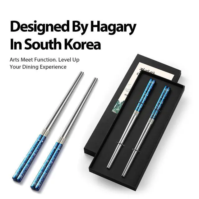 Alt view image 5 of 6 - Dragon Chopsticks Metal Reusable Designed In Korea Japanese Style Stainless Steel 316 18/10 Non-Slip Dishwasher Safe Laser Etched (Blue - 2 Pairs)