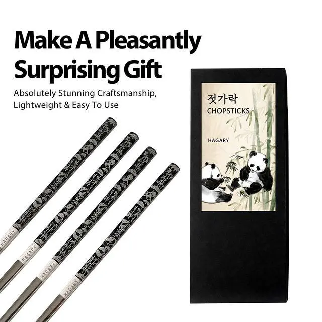 Alt view image 4 of 6 - Panda Black Chopsticks Metal Chopsticks Reusable Designed In Korea Japanese Style Stainless Steel 316 18/10 Non-Slip Dishwasher Safe (Black - 2 Pairs)