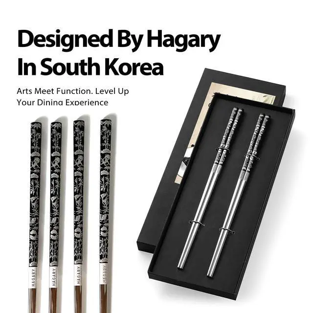 Alt view image 5 of 6 - Panda Black Chopsticks Metal Chopsticks Reusable Designed In Korea Japanese Style Stainless Steel 316 18/10 Non-Slip Dishwasher Safe (Black - 2 Pairs)