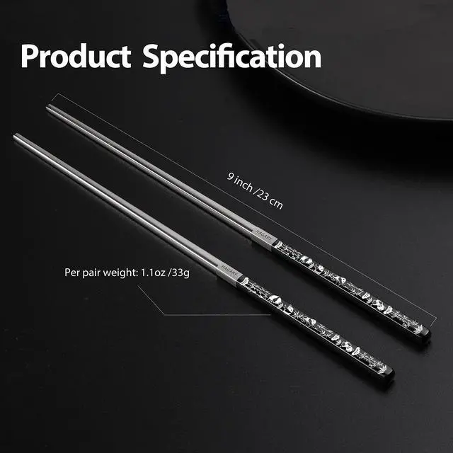 Alt view image 6 of 6 - Panda Black Chopsticks Metal Chopsticks Reusable Designed In Korea Japanese Style Stainless Steel 316 18/10 Non-Slip Dishwasher Safe (Black - 2 Pairs)