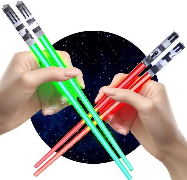 Main image of Lightsaber Chopsticks Light Up - LED Glowing Light Saber Star Wars Chop Sticks - Reusable Sushi Lightup Sabers Chopstick Set Of 2 Green and Red Pairs