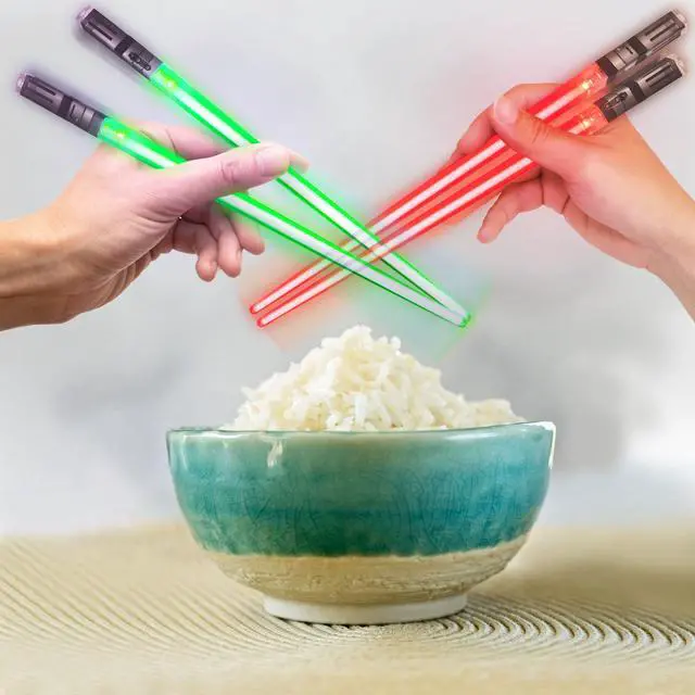 Alt view image 3 of 5 - Lightsaber Chopsticks Light Up - LED Glowing Light Saber Star Wars Chop Sticks - Reusable Sushi Lightup Sabers Chopstick Set Of 2 Green and Red Pairs