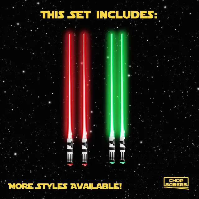 Alt view image 2 of 5 - Lightsaber Chopsticks Light Up - LED Glowing Light Saber Star Wars Chop Sticks - Reusable Sushi Lightup Sabers Chopstick Set Of 2 Green and Red Pairs