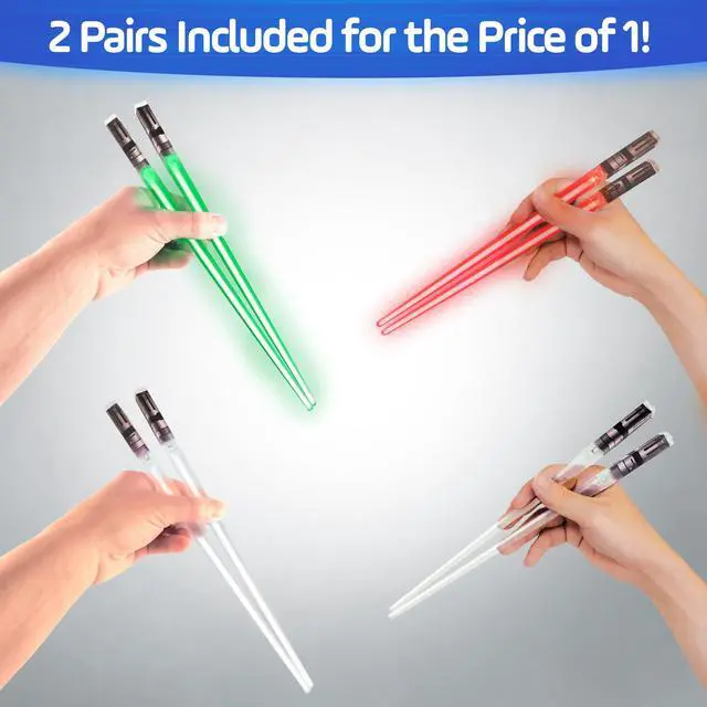 Alt view image 5 of 5 - Lightsaber Chopsticks Light Up - LED Glowing Light Saber Star Wars Chop Sticks - Reusable Sushi Lightup Sabers Chopstick Set Of 2 Green and Red Pairs