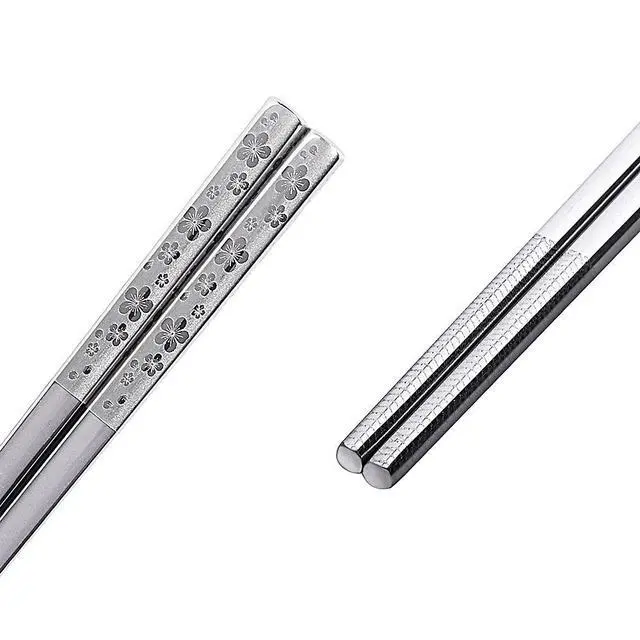 Alt view image 3 of 7 - Metal Chopsticks Reusable Titanium Plated Stainless Steel Japanese Korean for Food & Cooking 9.5Inch Non-Slip for Beginners Square Laser 5 Pairs Gift Set