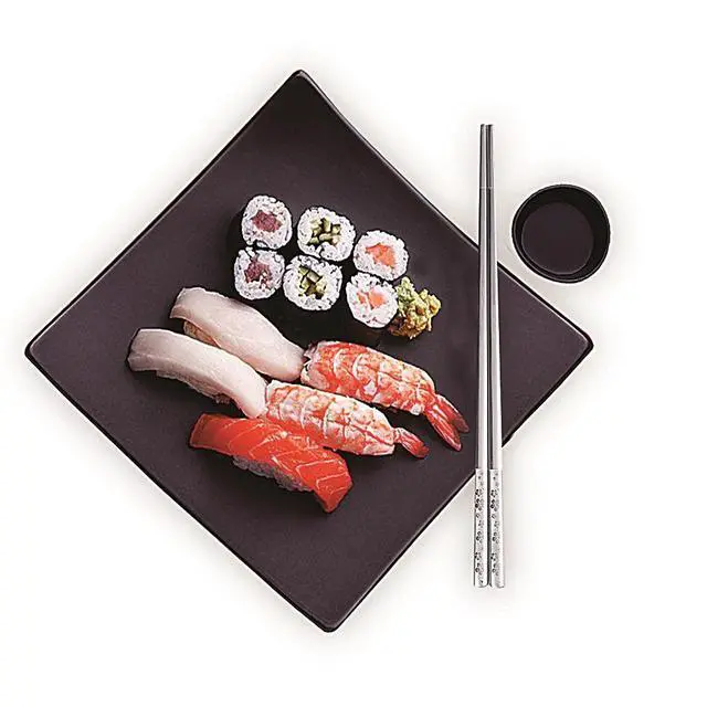 Alt view image 5 of 7 - Metal Chopsticks Reusable Titanium Plated Stainless Steel Japanese Korean for Food & Cooking 9.5Inch Non-Slip for Beginners Square Laser 5 Pairs Gift Set