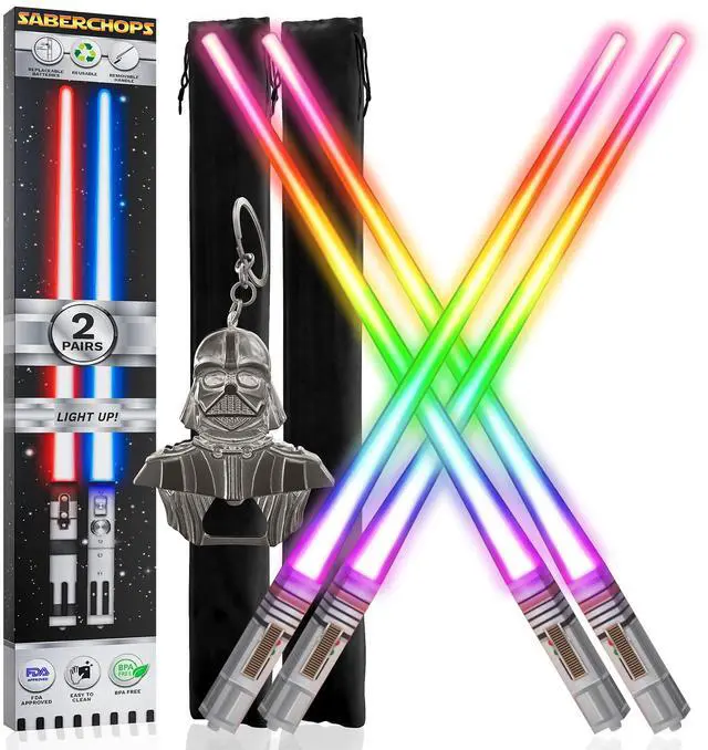 Main image of Lightsaber Chopsticks Light Up STAR WAR LED Reusable 9 Colors 2 PAIRS FREE D Vader Metal Keychain Bottle Opener