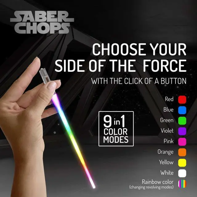 Alt view image 4 of 7 - Lightsaber Chopsticks Light Up STAR WAR LED Reusable 9 Colors 2 PAIRS FREE D Vader Metal Keychain Bottle Opener