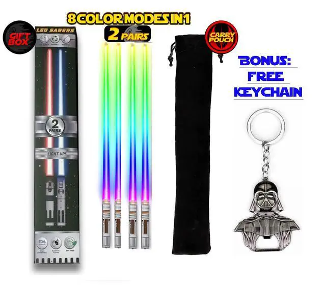 Alt view image 7 of 7 - Lightsaber Chopsticks Light Up STAR WAR LED Reusable 9 Colors 2 PAIRS FREE D Vader Metal Keychain Bottle Opener