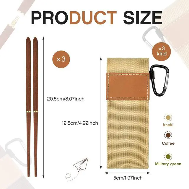 Alt view image 2 of 7 - Rosewood 6 Pieces Christmas Foldable Wood Chopsticks Portable Outdoor Utensils Reusable Travel Chopsticks Collapsible with Carrying Pouch
