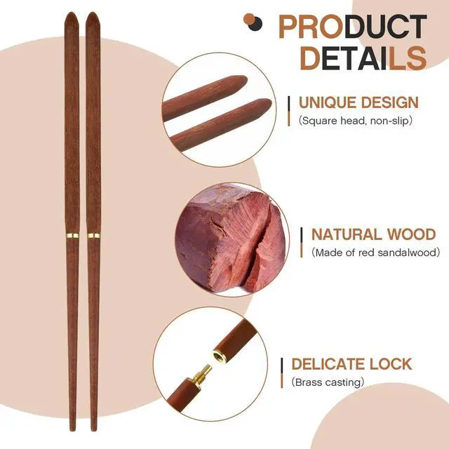 Alt view image 3 of 7 - Rosewood 6 Pieces Christmas Foldable Wood Chopsticks Portable Outdoor Utensils Reusable Travel Chopsticks Collapsible with Carrying Pouch