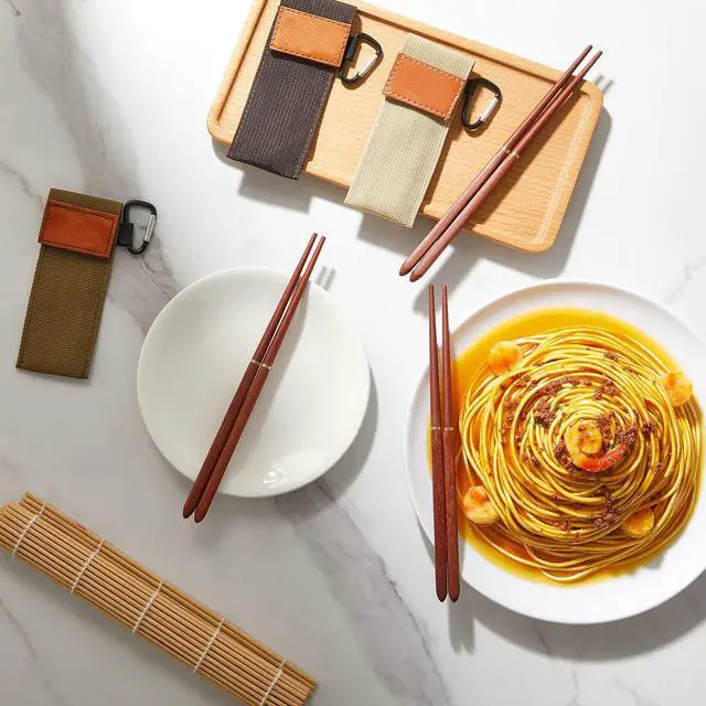 Alt view image 5 of 7 - Rosewood 6 Pieces Christmas Foldable Wood Chopsticks Portable Outdoor Utensils Reusable Travel Chopsticks Collapsible with Carrying Pouch