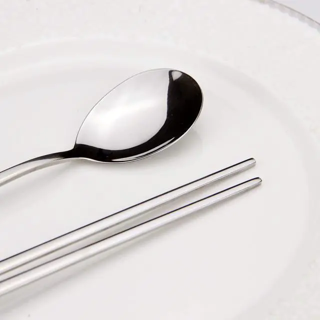 Alt view image 3 of 7 - Spoons and Chopsticks Set, 5 Pairs Stainless Steel Flat Chopsticks, 5 Set Korean Spoons, Metal Reusable Chop Sticks Dishwasher Safe for Home, Kitchen or Restaurant