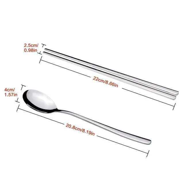 Alt view image 7 of 7 - Spoons and Chopsticks Set, 5 Pairs Stainless Steel Flat Chopsticks, 5 Set Korean Spoons, Metal Reusable Chop Sticks Dishwasher Safe for Home, Kitchen or Restaurant