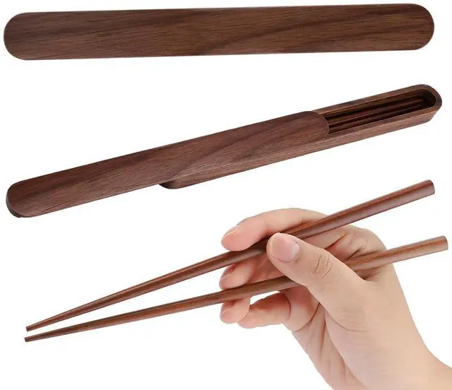 Main image of Walnut Chopsticks Reusable, Wooden Chopsticks with Storage Case, Portable Classic Chinese Japanese Wood Chopstick, Dinnerware for Travel Dinner