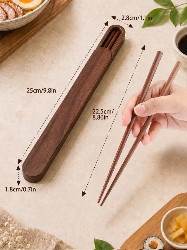 Alt view image 4 of 7 - Walnut Chopsticks Reusable, Wooden Chopsticks with Storage Case, Portable Classic Chinese Japanese Wood Chopstick, Dinnerware for Travel Dinner