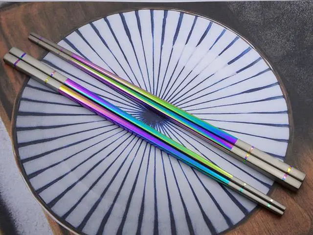 Alt view image 2 of 7 - Metal Chopsticks Reusable, 5 Pairs - Rainbow Iridescent Holographic Stainless Steel Chopsticks - Dishwasher Safe, Non-Slip, Extra Long 9" - Multicolor Japanese Sushi Gift Set