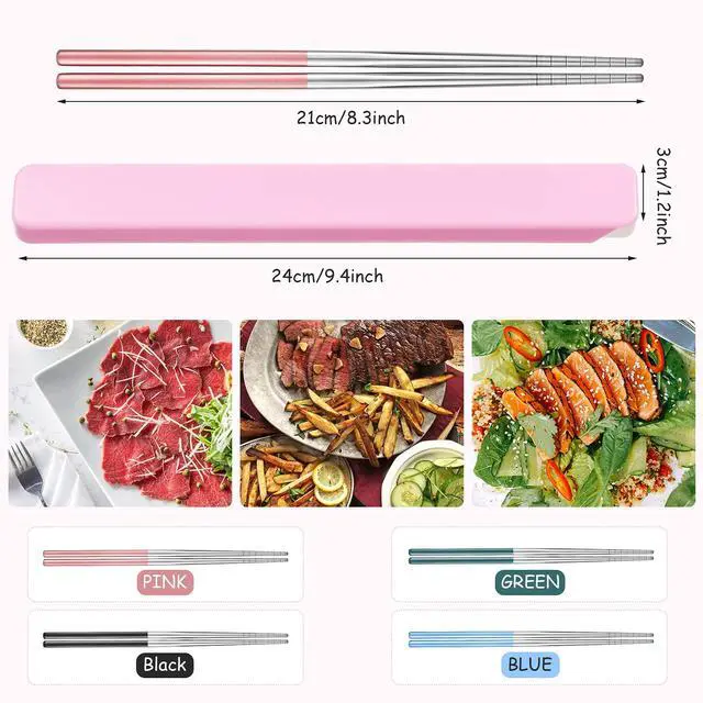 Alt view image 2 of 7 - 4 Pairs Portable Chopsticks with Case Metal Stainless Steel Chopsticks Reusable Portable Utensil for Travel, Office Lunch & Holiday Gift for Friends & Family