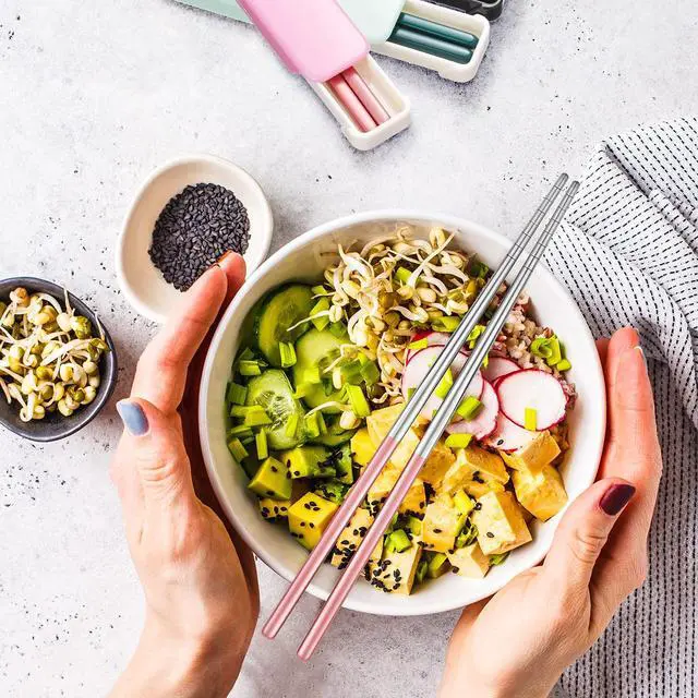 Alt view image 6 of 7 - 4 Pairs Portable Chopsticks with Case Metal Stainless Steel Chopsticks Reusable Portable Utensil for Travel, Office Lunch & Holiday Gift for Friends & Family