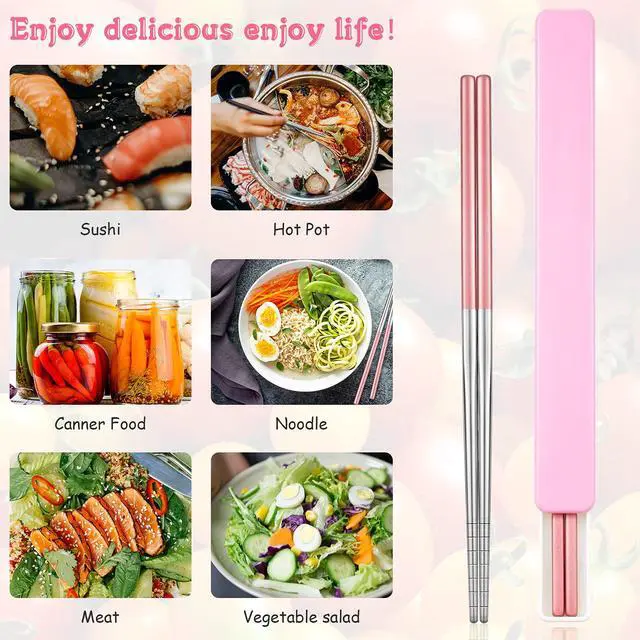 Alt view image 5 of 7 - 4 Pairs Portable Chopsticks with Case Metal Stainless Steel Chopsticks Reusable Portable Utensil for Travel, Office Lunch & Holiday Gift for Friends & Family