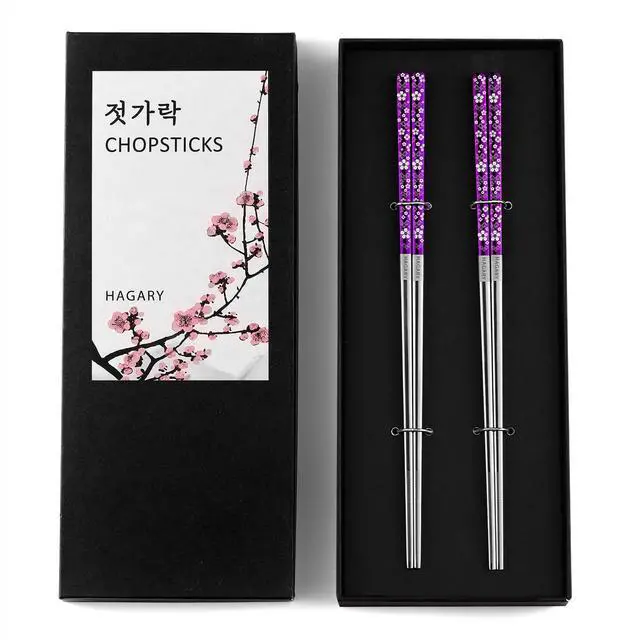 Main image of Cherry Blossom Rainbow Chopsticks Metal Chopsticks Reusable Designed In Korea Japanese Style Stainless Steel 316 18/10 Non-Slip Dishwasher Safe (Purple - 2 pairs)