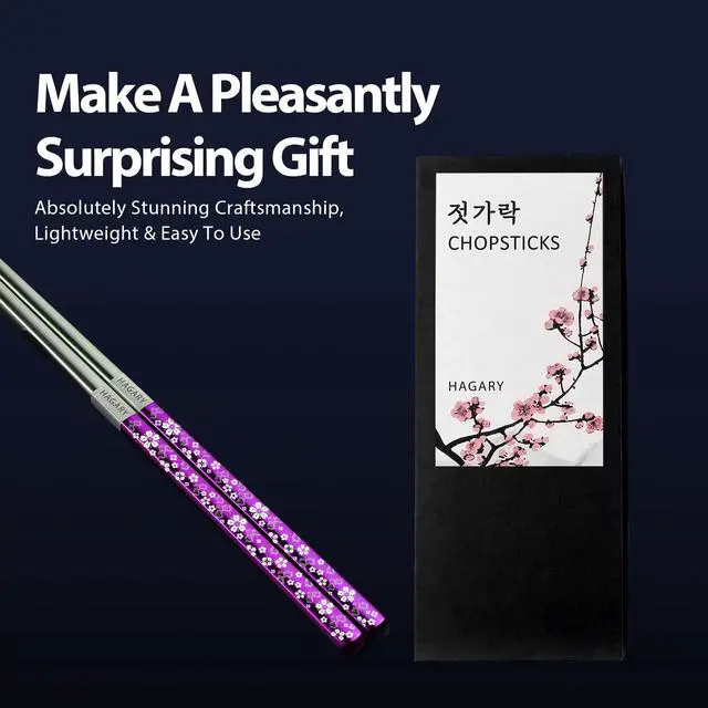 Alt view image 4 of 6 - Cherry Blossom Rainbow Chopsticks Metal Chopsticks Reusable Designed In Korea Japanese Style Stainless Steel 316 18/10 Non-Slip Dishwasher Safe (Purple - 2 pairs)