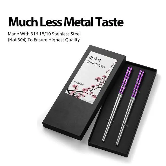 Alt view image 5 of 6 - Cherry Blossom Rainbow Chopsticks Metal Chopsticks Reusable Designed In Korea Japanese Style Stainless Steel 316 18/10 Non-Slip Dishwasher Safe (Purple - 2 pairs)