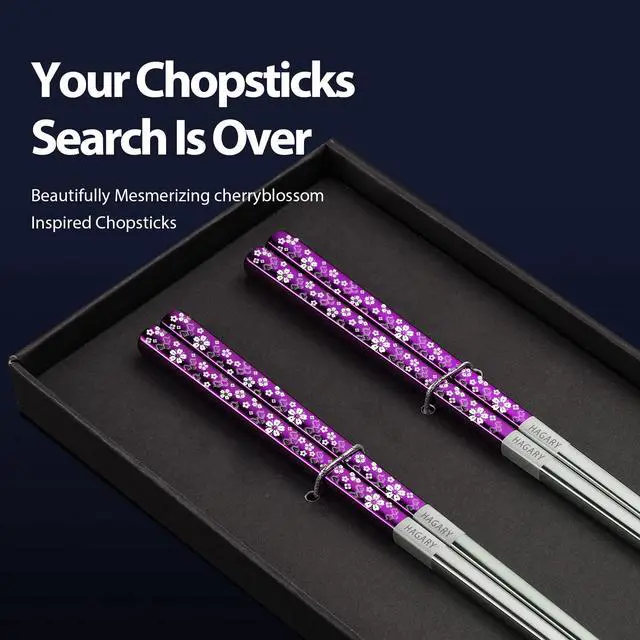 Alt view image 2 of 6 - Cherry Blossom Rainbow Chopsticks Metal Chopsticks Reusable Designed In Korea Japanese Style Stainless Steel 316 18/10 Non-Slip Dishwasher Safe (Purple - 2 pairs)