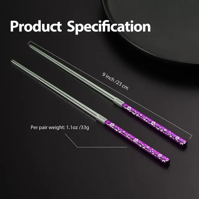 Alt view image 6 of 6 - Cherry Blossom Rainbow Chopsticks Metal Chopsticks Reusable Designed In Korea Japanese Style Stainless Steel 316 18/10 Non-Slip Dishwasher Safe (Purple - 2 pairs)