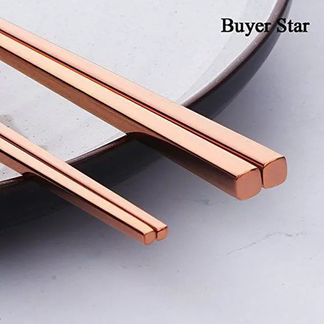 Alt view image 5 of 7 - 5-Pair Stainless Steel Chopsticks - Reusable Rose Gold Chinese Square Chopsticks
