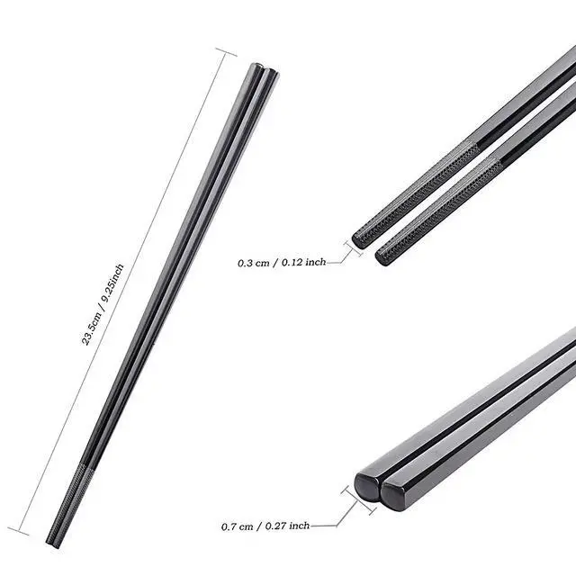 Alt view image 4 of 7 - Metal Chopsticks Reusable Black Titanium Plated Stainless Steel Chopstick Dishwasher Safe Chop Sticks Japanese Korean Square Chopsticks 9.5Inches Non-Slip for Beginners Food Cooking 5 pairs Gift Set