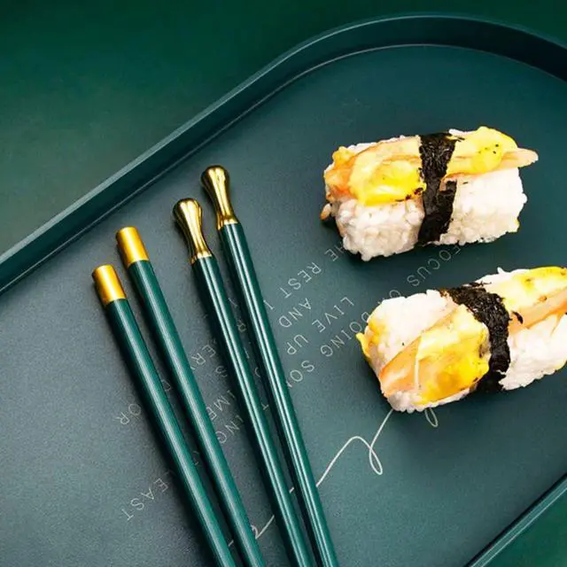 Alt view image 2 of 6 - Modern Design Chopsticks - Reusable, Dishwasher Safe, Non-Slip Fiberglass, Golden and Lucky Green Multi Style, 5 Pairs, 9.5in/24cm, Great for Chinese, Japanese, Korean Cuisine