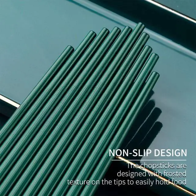 Alt view image 3 of 6 - Modern Design Chopsticks - Reusable, Dishwasher Safe, Non-Slip Fiberglass, Golden and Lucky Green Multi Style, 5 Pairs, 9.5in/24cm, Great for Chinese, Japanese, Korean Cuisine