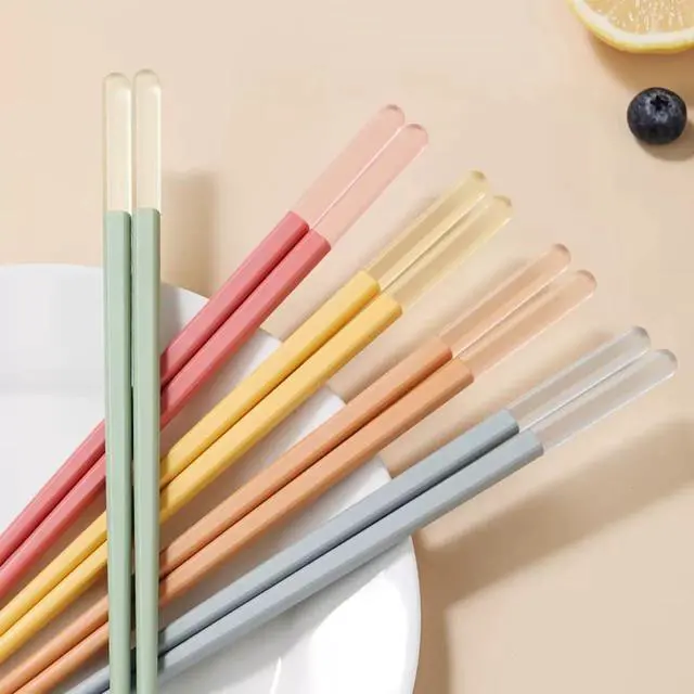 Alt view image 2 of 7 - Modern Design Chopsticks - Reusable, Dishwasher Safe, Non-Slip Fiberglass, Macaron Color, 5 Pairs, 9.5in/24cm, Great for Chinese, Japanese, Korean Cuisine
