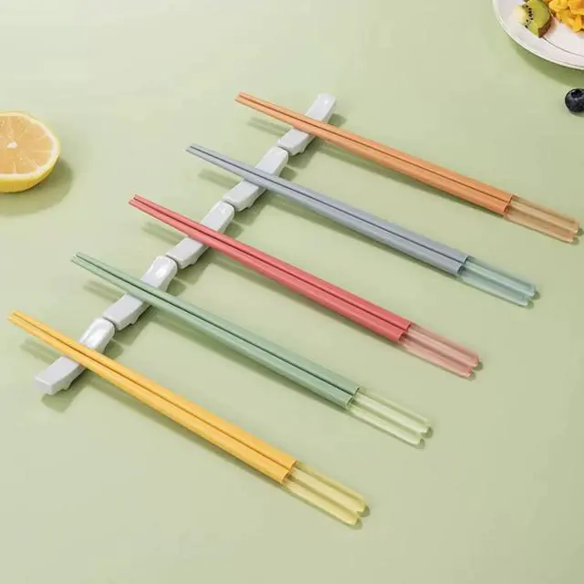 Alt view image 3 of 7 - Modern Design Chopsticks - Reusable, Dishwasher Safe, Non-Slip Fiberglass, Macaron Color, 5 Pairs, 9.5in/24cm, Great for Chinese, Japanese, Korean Cuisine