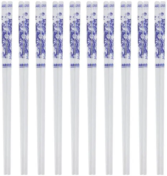 Main image of 10 Pairs Ceramic Chopsticks Blue and White Porcelain Dinner Utensils Skid Resistant Dishwasher Safe Multi-Function Home Kitchen Dining