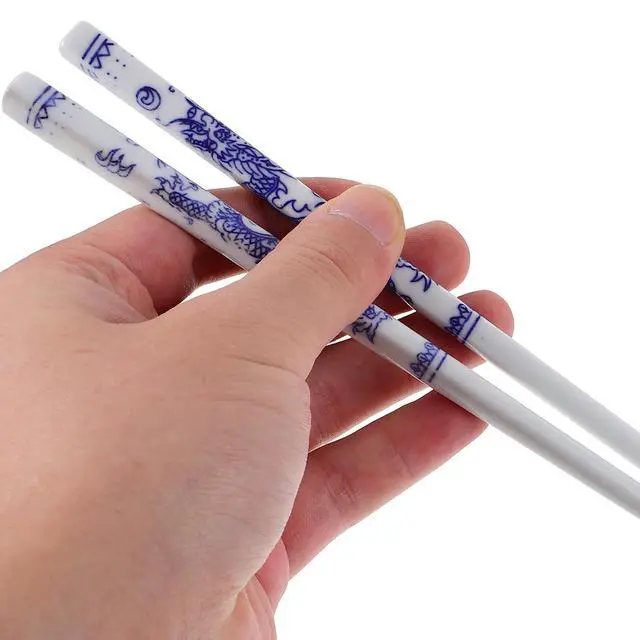 Alt view image 5 of 7 - 10 Pairs Ceramic Chopsticks Blue and White Porcelain Dinner Utensils Skid Resistant Dishwasher Safe Multi-Function Home Kitchen Dining