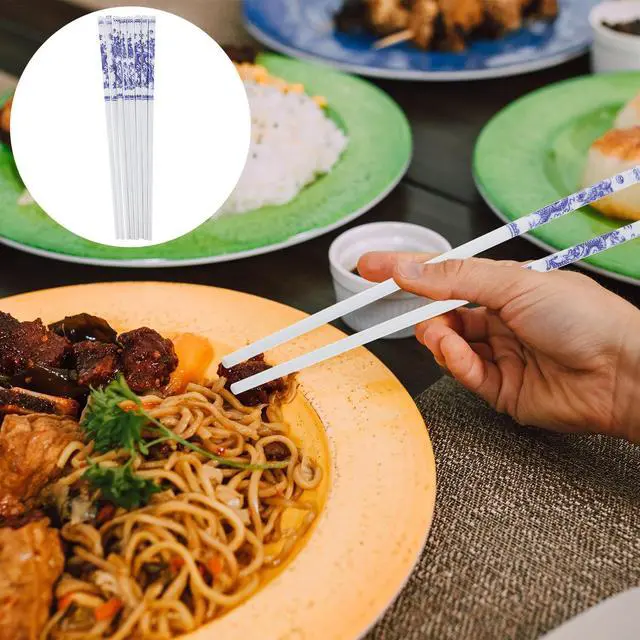 Alt view image 6 of 7 - 10 Pairs Ceramic Chopsticks Blue and White Porcelain Dinner Utensils Skid Resistant Dishwasher Safe Multi-Function Home Kitchen Dining