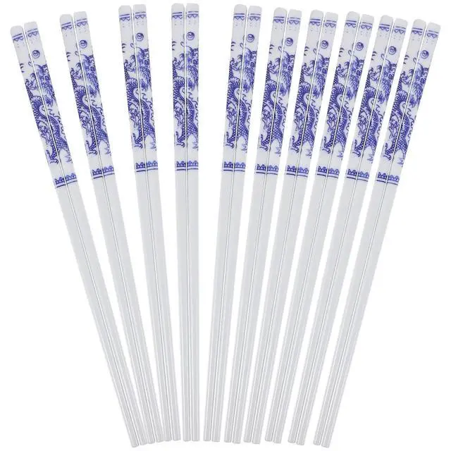 Alt view image 7 of 7 - 10 Pairs Ceramic Chopsticks Blue and White Porcelain Dinner Utensils Skid Resistant Dishwasher Safe Multi-Function Home Kitchen Dining