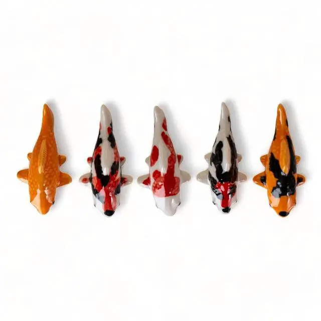 Alt view image 4 of 7 - 5 Pair Japanese Asian Bamboo Chopsticks Set with Ceramic Koi Fishes Rest In Gift Box